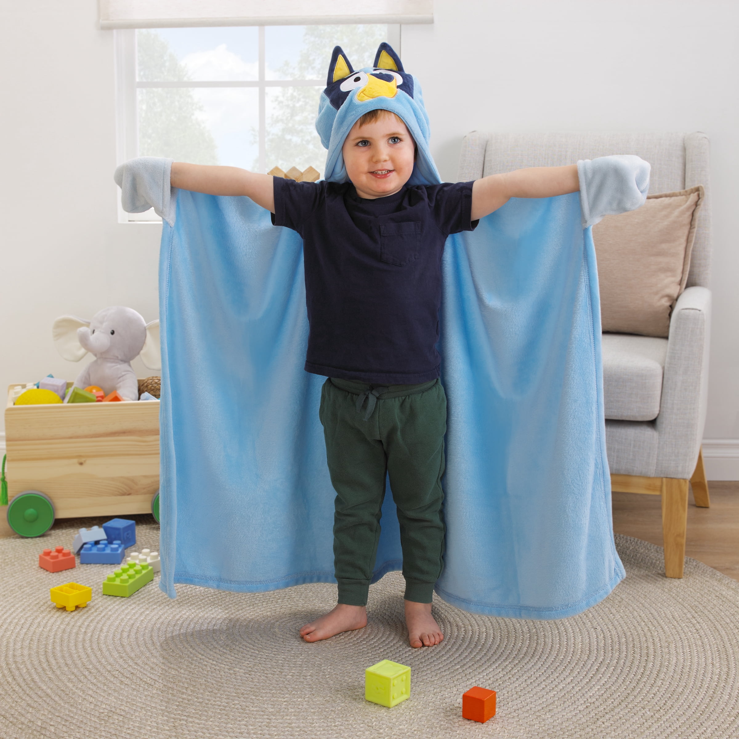 NoJo Bluey Hooded Toddler Blanket, Blue, Toddler Boy or Girl