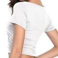 thumbnail image 6 of miqiqism Clearance Sale!Womens Short Sleeve T Shirts Crossover V Neck Basic Tee Sexy Slim Tight Going Out Y10k Crop Fall Fashion Tops,White,Small, 6 of 6