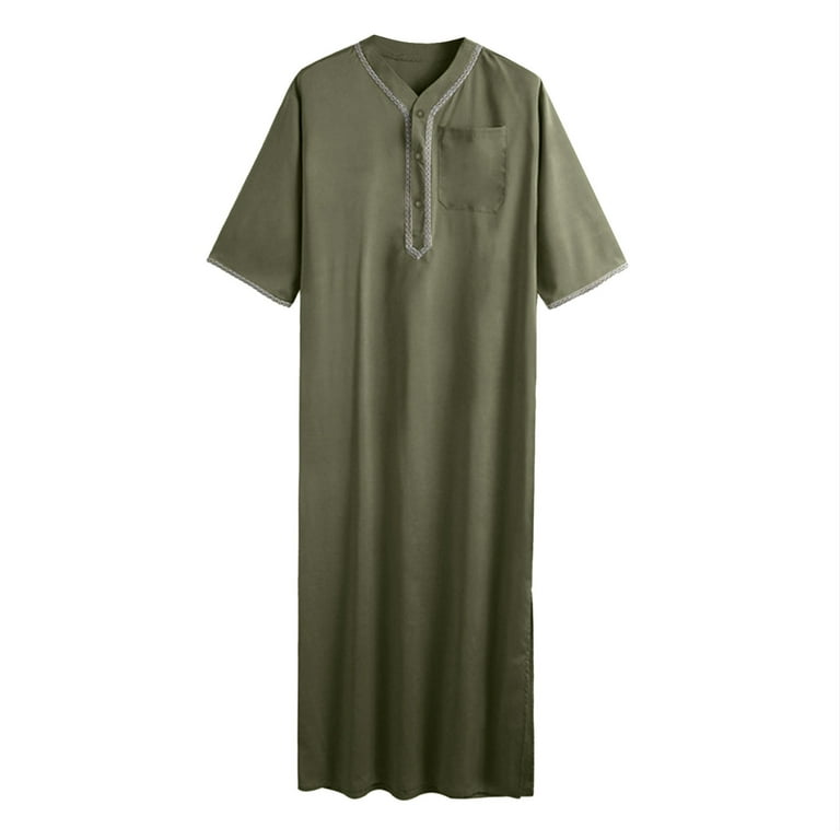arabic dress shirt Thobe Men'S Kaftan Robe Half Sleeve Embroidered Middle East Arab Dubai Dress Shirts Jubba Thobe Clothing,Black,XXL