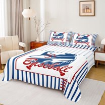 Feelyou Baseball Sports Twin Sheet Sets, Cute Cartoon Theme Bedding, 3 Pieces