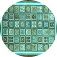 thumbnail image 1 of Ahgly Company Machine Washable Indoor Round Abstract Turquoise Blue Modern Area Rugs, 3' Round, 1 of 4