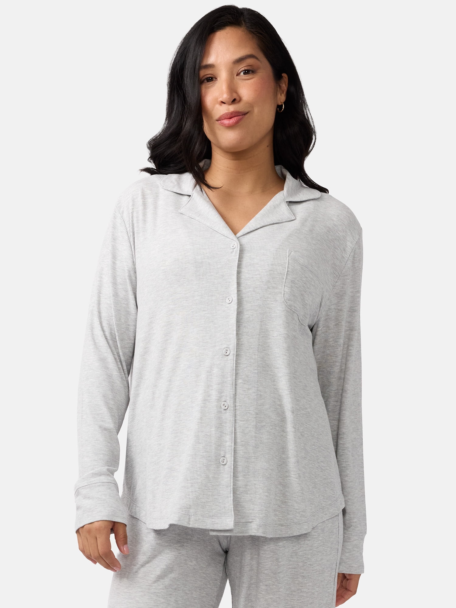 Ingrid & Isabel For Every Belly Women's Maternity Long Sleeve Button Down Shirt & Open Leg Pajama Set, Sizes S-XXXL
