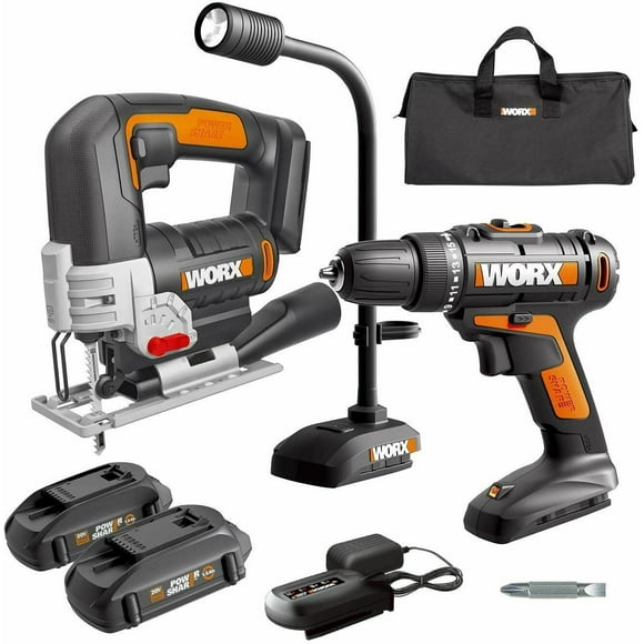 Worx WX958L 20V Power Share Cordless Drill & Jigsaw with Flex Light Combo Kit