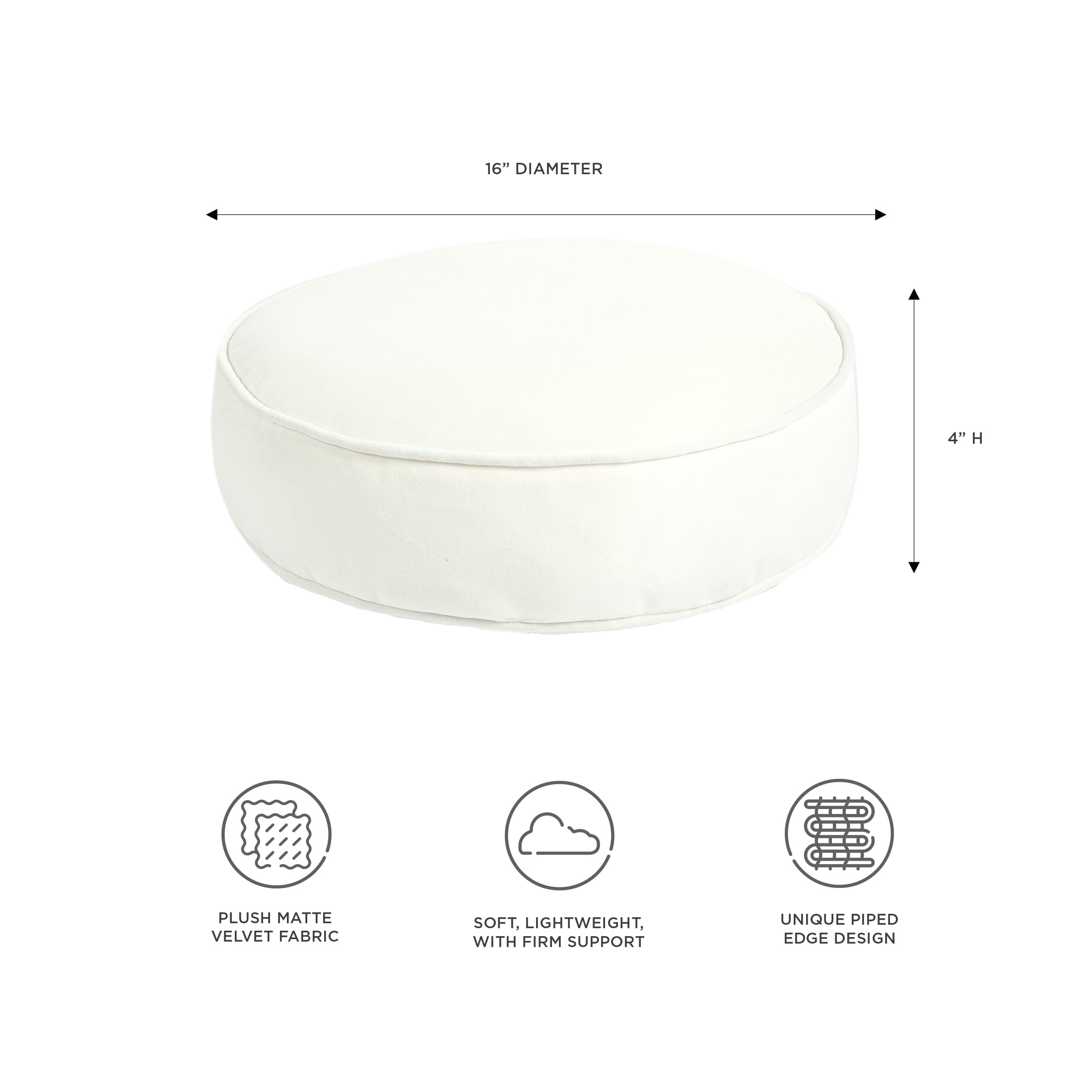 Mainstays Filmore Round Decorative Throw Pillow 16" x 16" Ivory, 1 Count, Adult & Teen