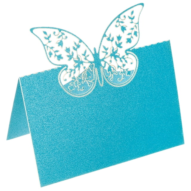 Unique Bargains Table Nom Place Cartes, 25pcs Creux Papillon Coupe Conception Carte Blanche Bleu