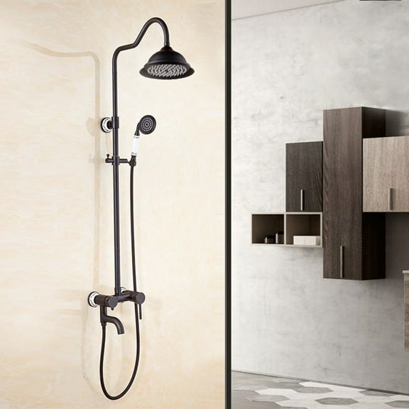 Juno Antique Brass Faucet 8" Shower Head and Handshower