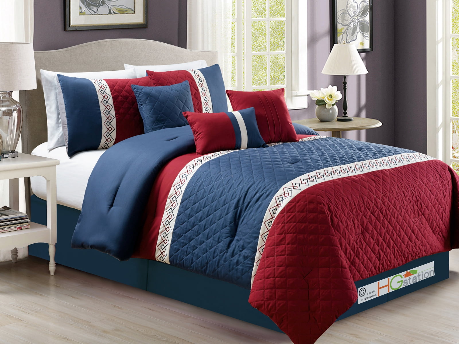 7Pc Southwest Diamond Meander Embroidery Embossed Comforter Set