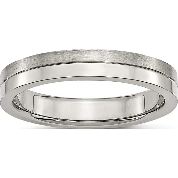 Stainless Steel 4mm Brushed & Polished Band (Size 7.5) Made In China sr144-7.5