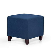 Homebeez Square Ottoman Footrest Stool, Small Fabric Bench Shoe Dressing Seat, Accent Furniture for Living Room (Dark Blue)