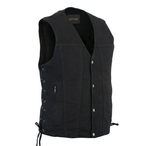 Daniel Smart S to 8XL Motorcycle Denim Black Vest for Men with Side Laces Biker Vest