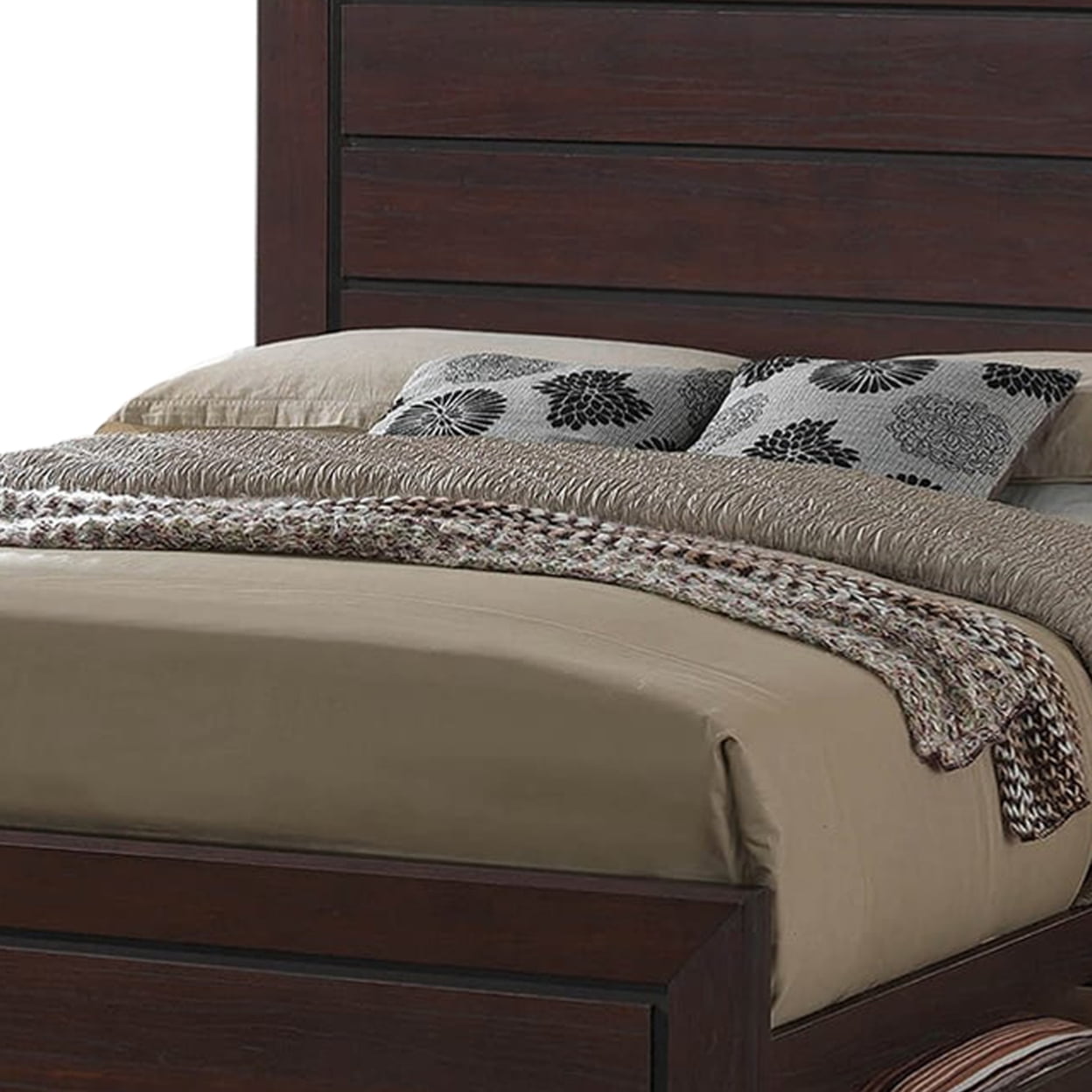 Wooden Eastern King Size Bed with Two Storage Drawers Brown - Saltoro Sherpi