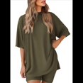 thumbnail image 2 of Traje Casual de Dos Piezas para Mujer, Camisa Holgada de Verano, Pantalones Cortos de Ciclismo, Ropa de Viaje para el Aeropuerto. Verde L, 2 of 8