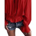 thumbnail image 4 of FASHIONWT Women Long Sleeve Slash Neck Top Ruffle Elastic-Cuff Blouse, 4 of 4