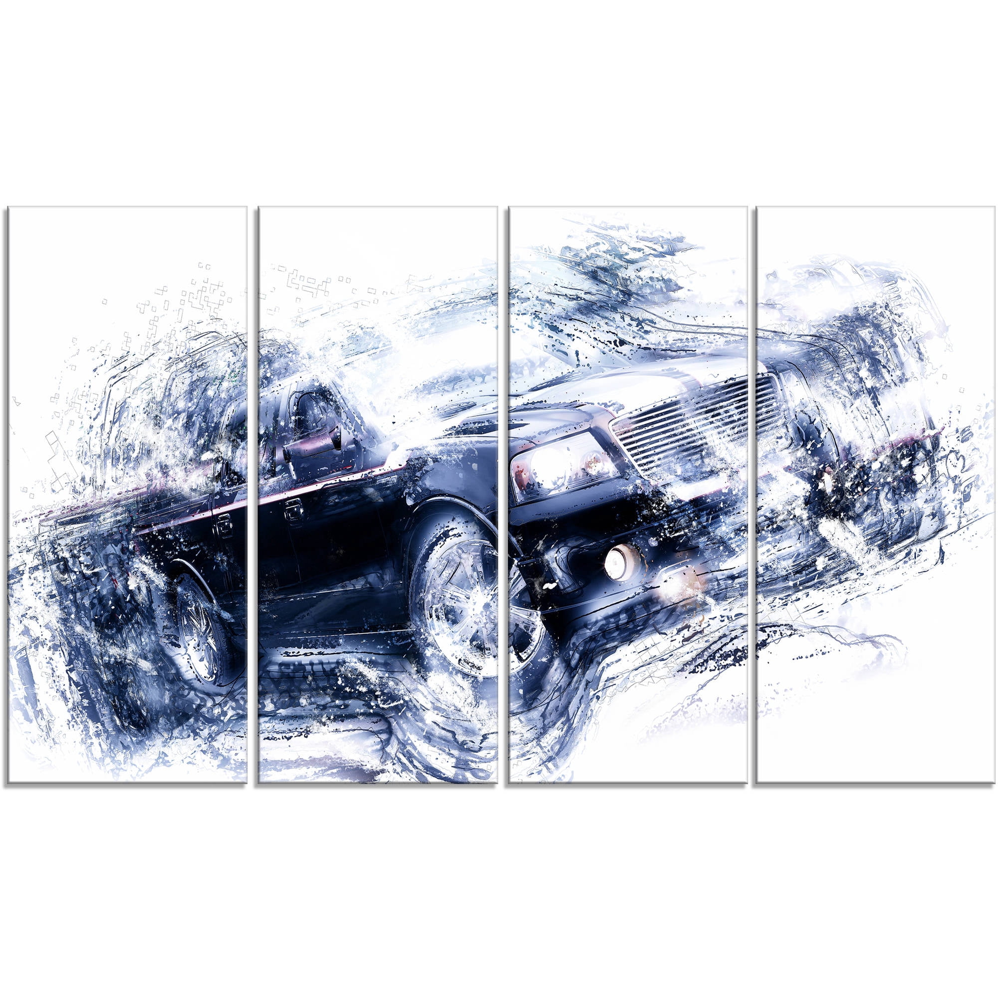Design Art Black Luxury Car, 4 Panels, 48" x 28"