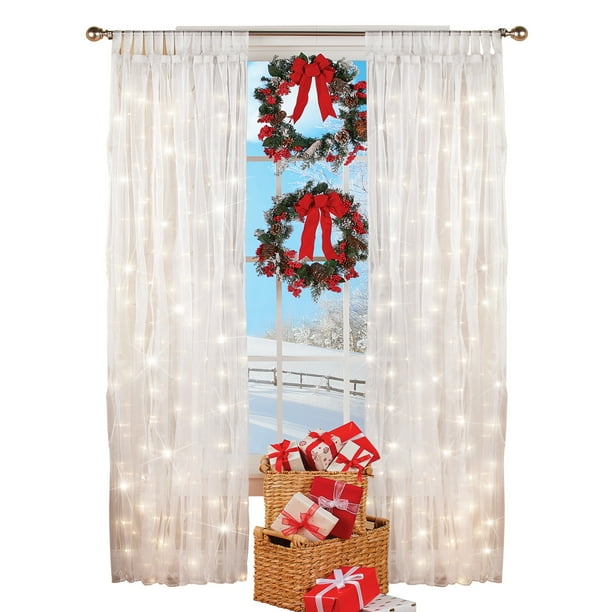 Collections Etc Light Up Magical Sheer Window Curtain Panel White Lights All Over Gorgeous Holiday And Winter Cheer Com Magical Sheer Window Curtain Panel, Sheer Window Curtains