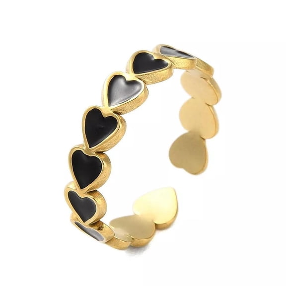 18K Gold Plated 304 Stainless Steel Enamel Cuff Rings Heart White R28