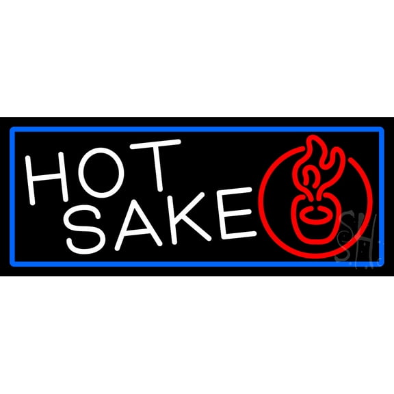Hot Sake With Blue Border LED Neon Sign 13 x 32 - inches, Clear Edge Cut Acrylic Backing, with Dimmer - Bright and Premium built indoor LED Neon Sign for Bar decor.
