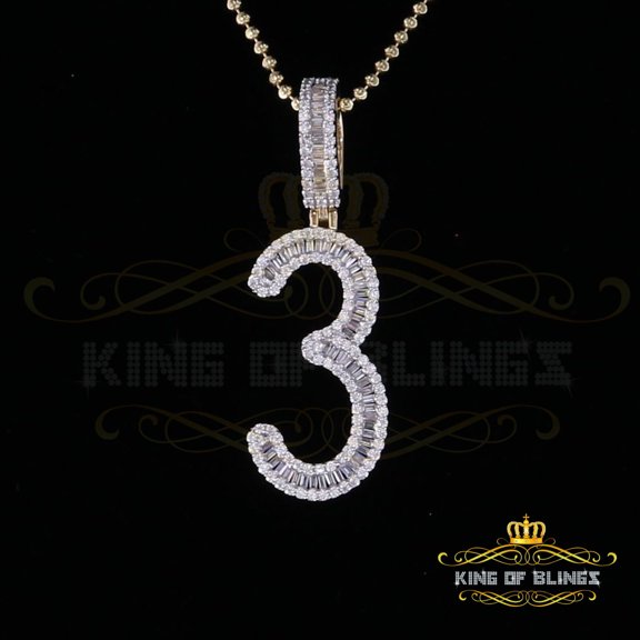 King of Bling's Yellow Sterling Silver Baguette Numeric Number 3 Pendant 4.65ct Cubic Zirconia