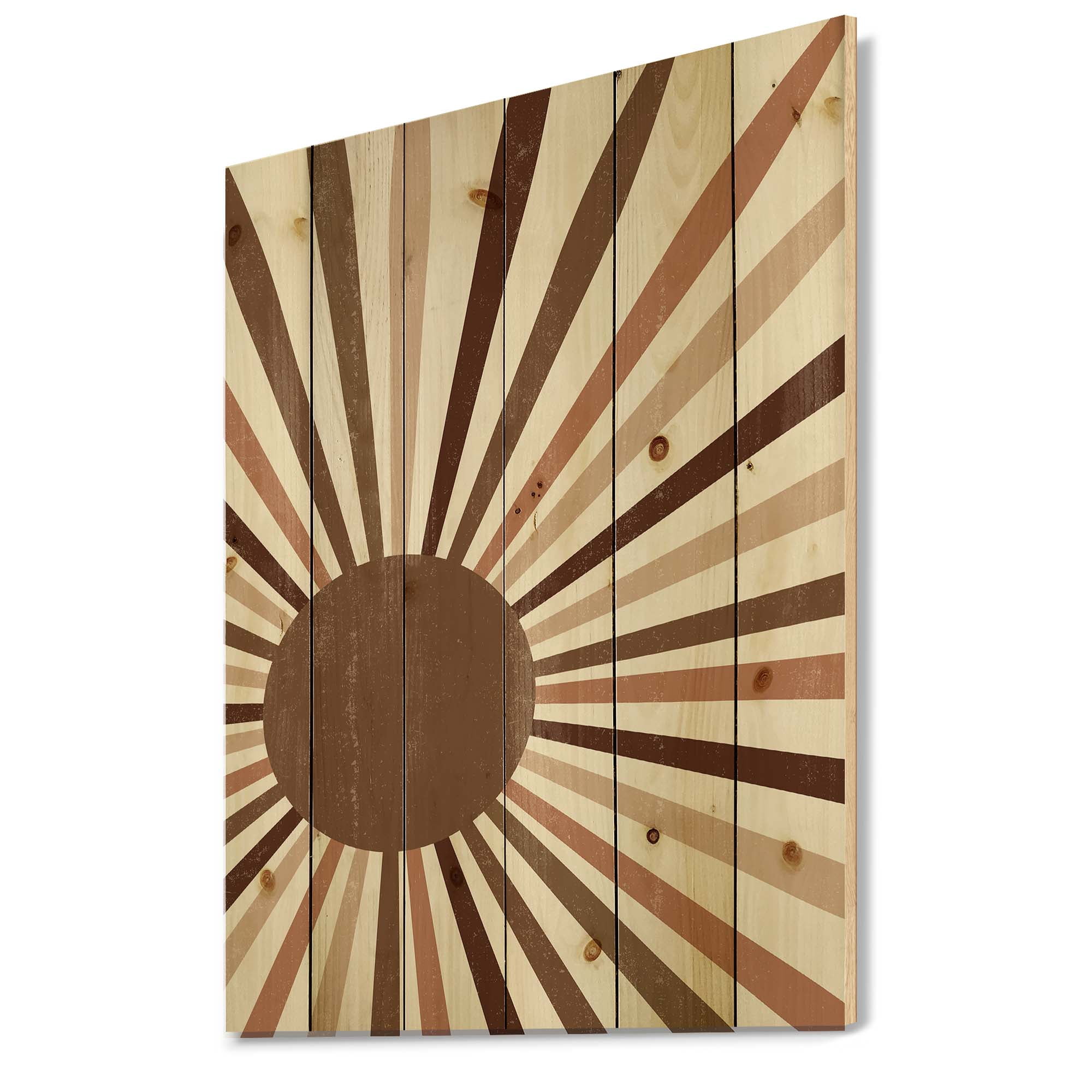 Designart 'Bright Minimalist Shining Terracotta Sun Rays' Modern Print on Natural Pine Wood
