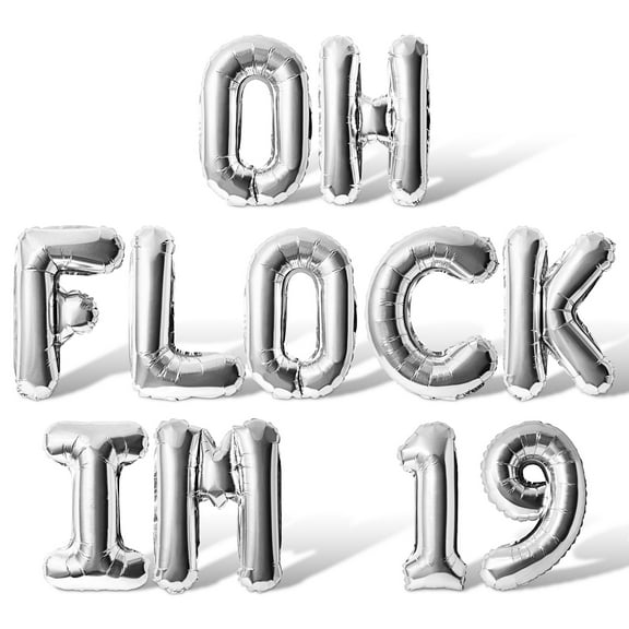 Letter Balloons - OH FLOCK IM 19 16" Inch Alphabet Letters Foil Mylar Balloon 19th Birthday Party Banner (Silver)