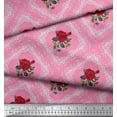 thumbnail image 3 of Soimoi Japan Crepe Satin Fabric Check,Leaves & Rose Floral Print Fabric by The Yard 42 Inch Wide, 3 of 3
