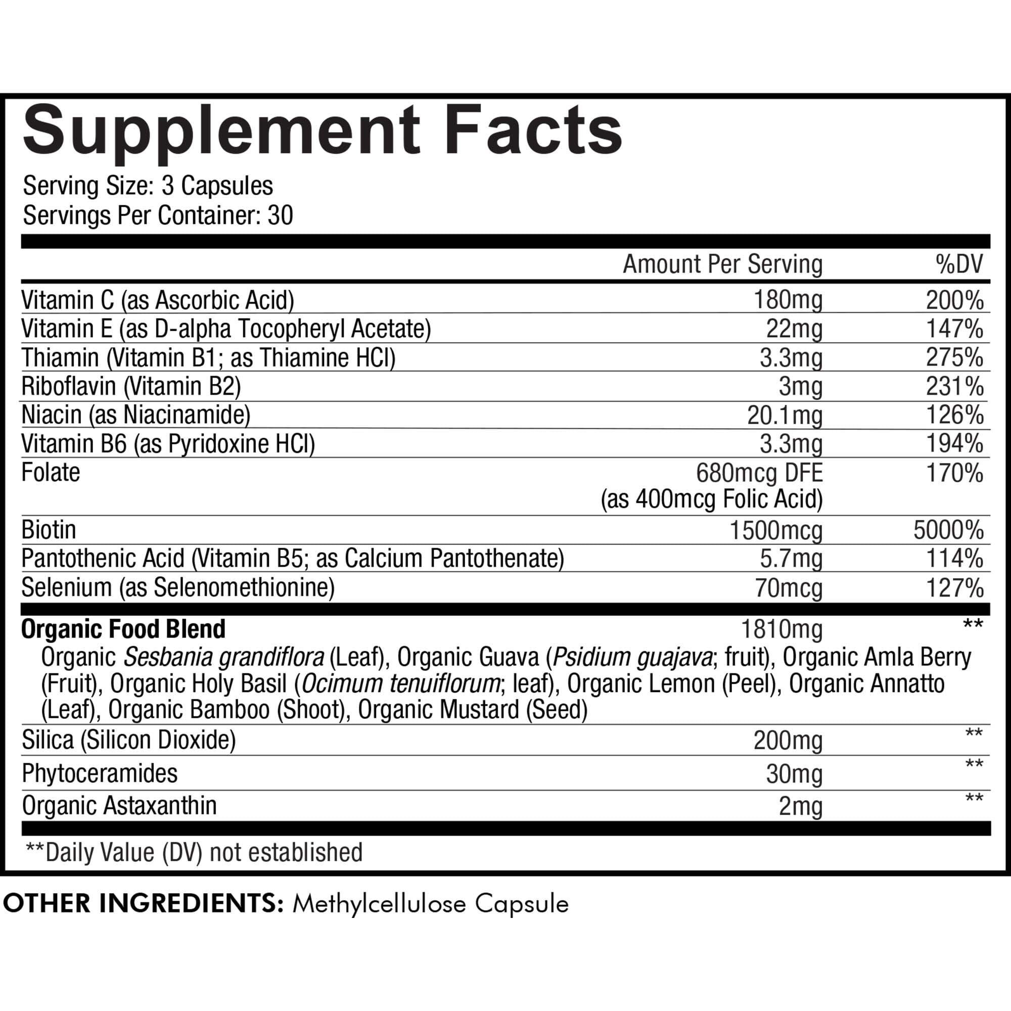 Codeage Beauty Tonic, 1500mcg of Biotin per Serving, Astaxanthin, Vegan Collagen Food Blend, non-GMO, 90 ct