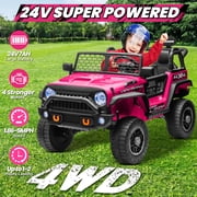 Joyracer 24V Ride on Toys Truck 4WD/2WD Switchable with Remote Control & 2 XL Seater, 800W Powered Ride on Car with Spring Suspension, 3 Speeds, Bluetooth Music Gift for Big Kids, Pink