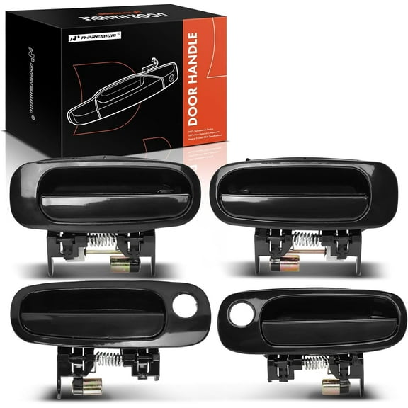 A-Premium Outside Exterior Door Handles Compatible with Toyota Corolla & Chevrolet Prizm, 1998 1999 2000 2001 2002, Smooth Black, 4-PC Set, Front and Rear Driver and Passenger Side