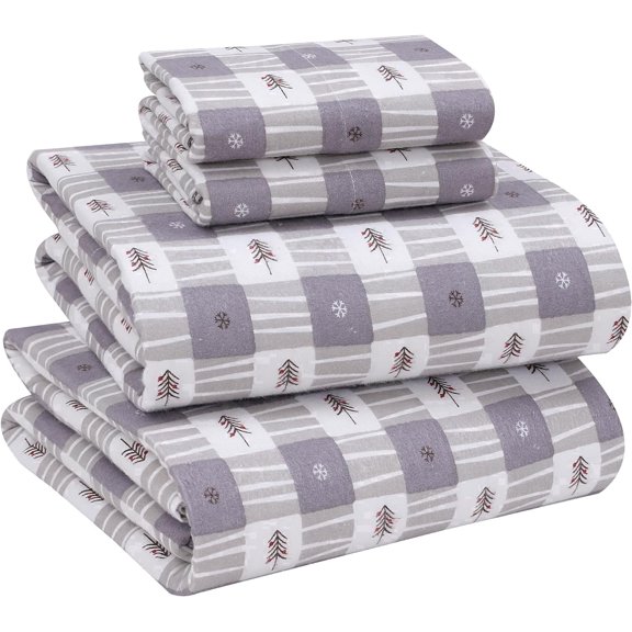 RUVANTI Flannel Sheets King Size - 100% Cotton Brushed King Size Sheets Set - Deep Pockets 16 Inches Bed Sheets - All Seasons Breathable & Extra Soft - Warm & Cozy, 4 Piece, Snow Stroke