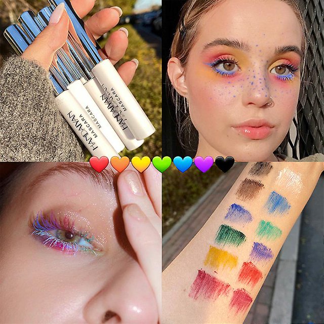 07 GreenStunning Mascara de colores Impermeable 4d Fibra de seda Express Mascara Extensiones de pestañas Glitter Balck Blue Green Mascara Cosplay esquí esquí Gafas de esquí