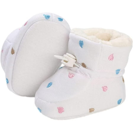 

Baby Cozy Fleece Booties Warm Lined Stay On Baby Boy Girl House Slippers Fluffy Sock Booties with Non-Slip Gripper Infant Winter Ankle Boots Toddler First Walker Crib Warm Shoes（F# White）