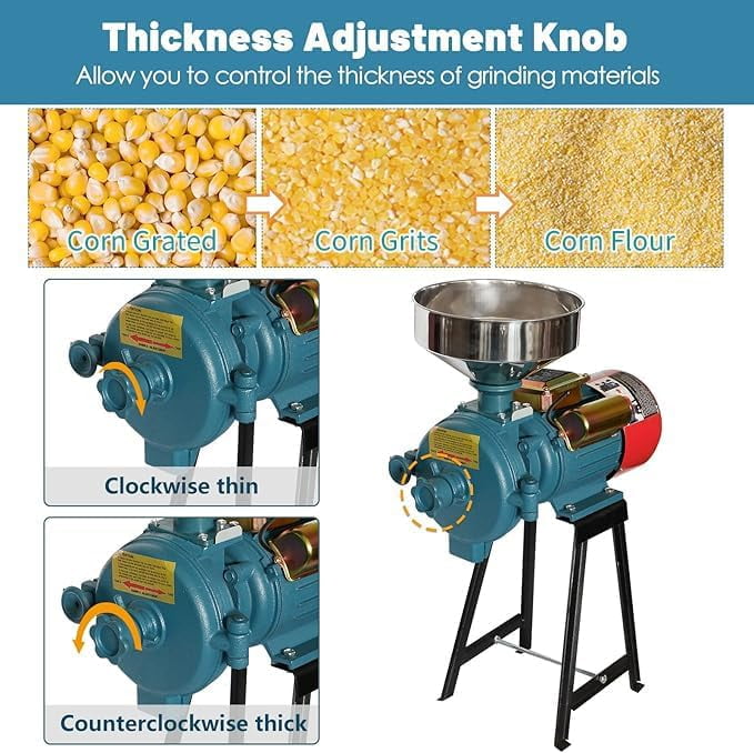 3000W Electric Grain Mill Dry Grinder, Commercial Corn Grain Mill Grinder 110V, Dry Cereals Rice Wheat Mill Grinder Machine Feed Flour Mill with Funnel