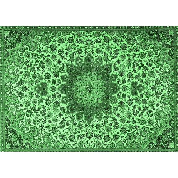 Ahgly Company Indoor Rectangle Medallion Emerald Green Traditional Area Rugs, 5' x 7'