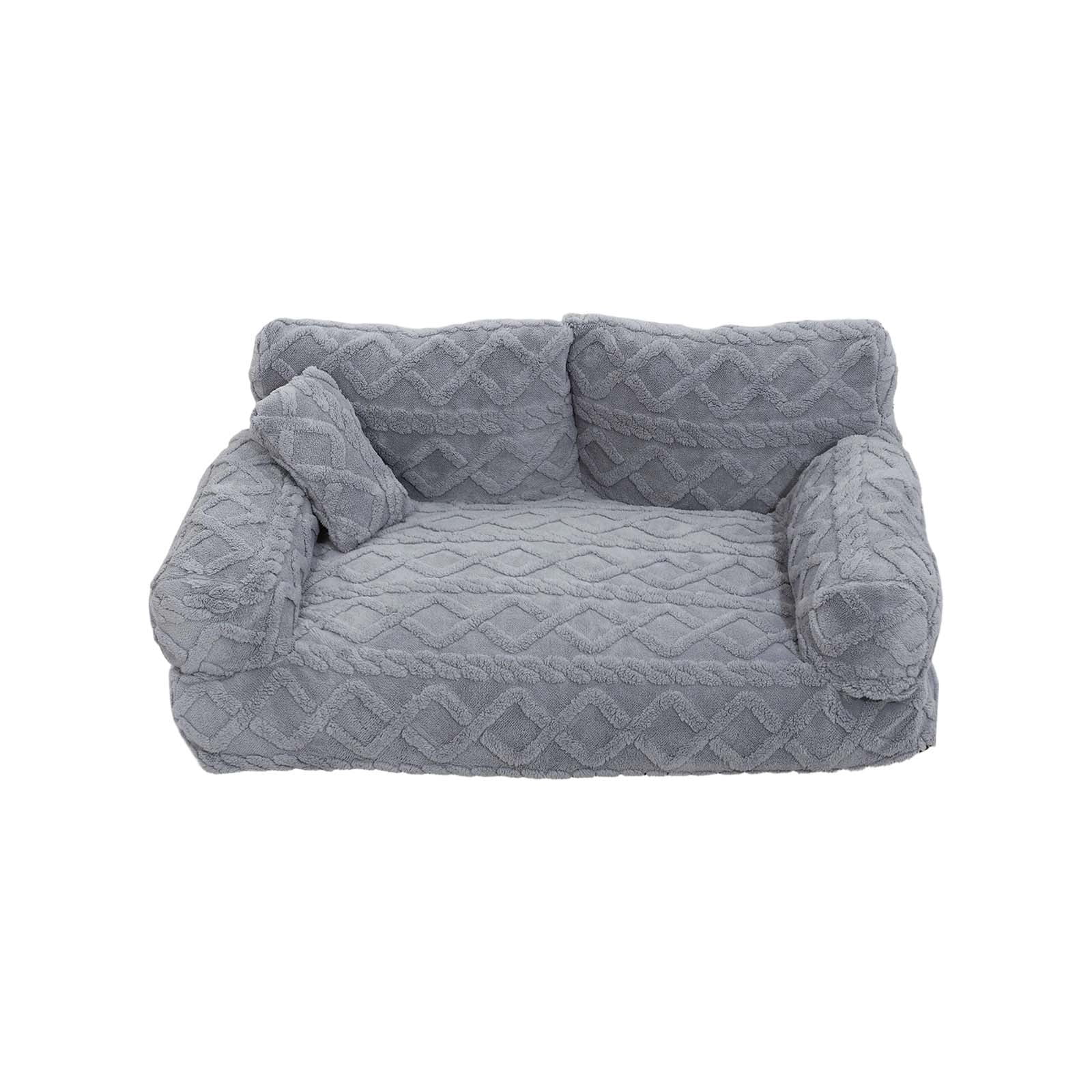 Orthopedic Pet Sofa Bed Removable Washable Plush Cushion Supportive Calming Sleeping Couch for Small Medium Dog Cat Indoor Rest Gray - M