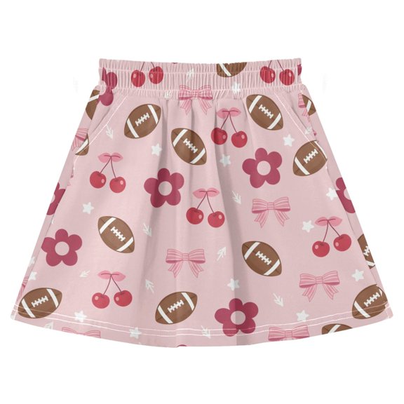 Rugby Bow Flower Pattern Print Cotton Skirt Built-in Liner Elastic A-Line Flared Skirt with Pockets