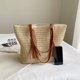 thumbnail image 3 of Bolso de mano para mujer Bolso de viaje femenino simple de paja de moda (beige), 3 of 9