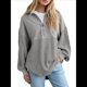 thumbnail image 1 of Sudadera Informal de Mujer con Cuello de Tortuga y Media Cremallera, Jersey Holgado de Larga, Ropa de Otoño Gris S, 1 of 7