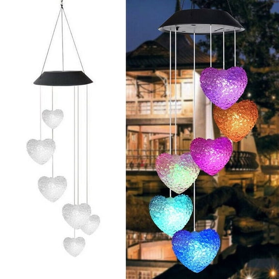 Heart Solar Lamp Color Changing LED Wind Chimes Outdoor Home Garden Décor