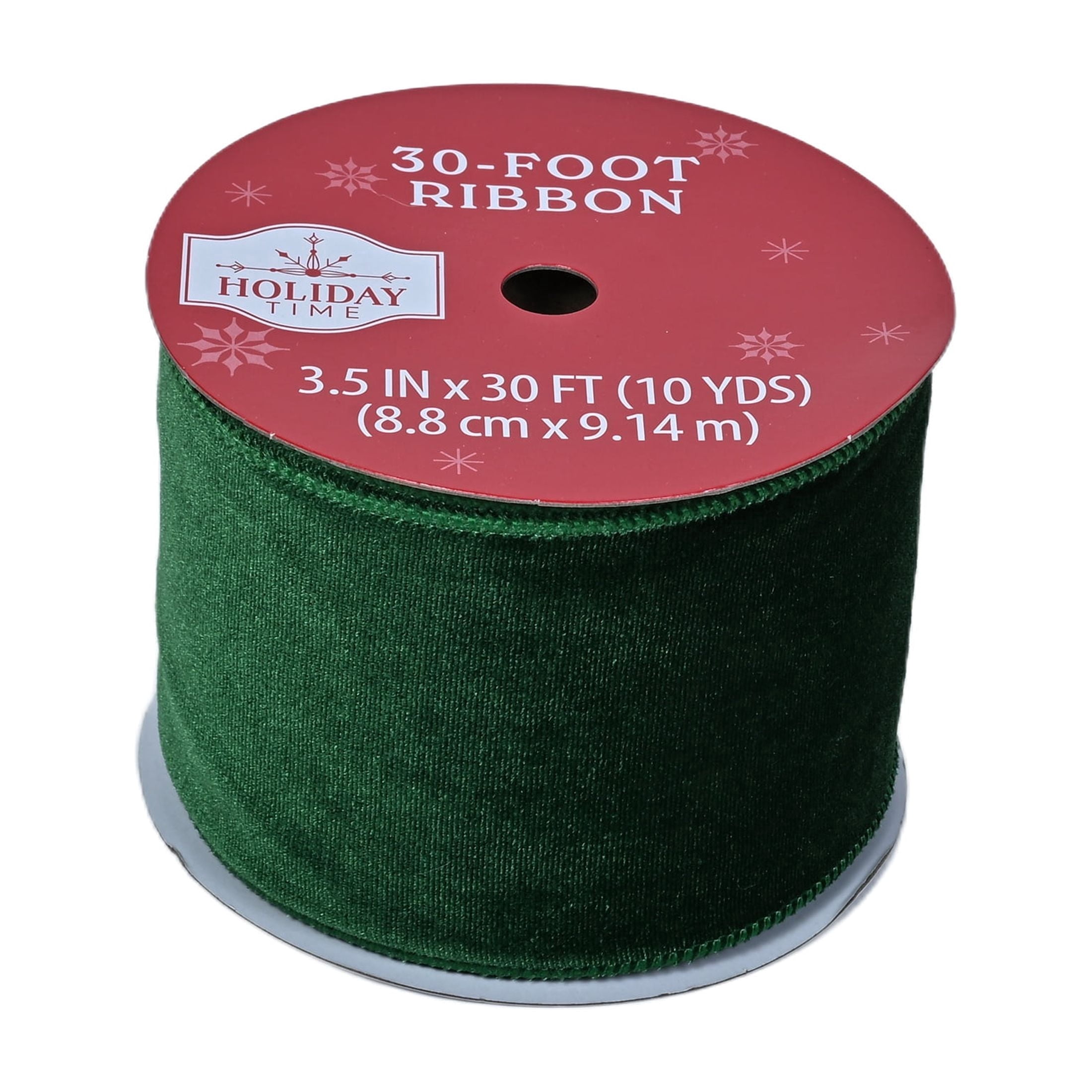 Green Velvet Christmas Ribbon, 3.5" x 30', by Holiday Time