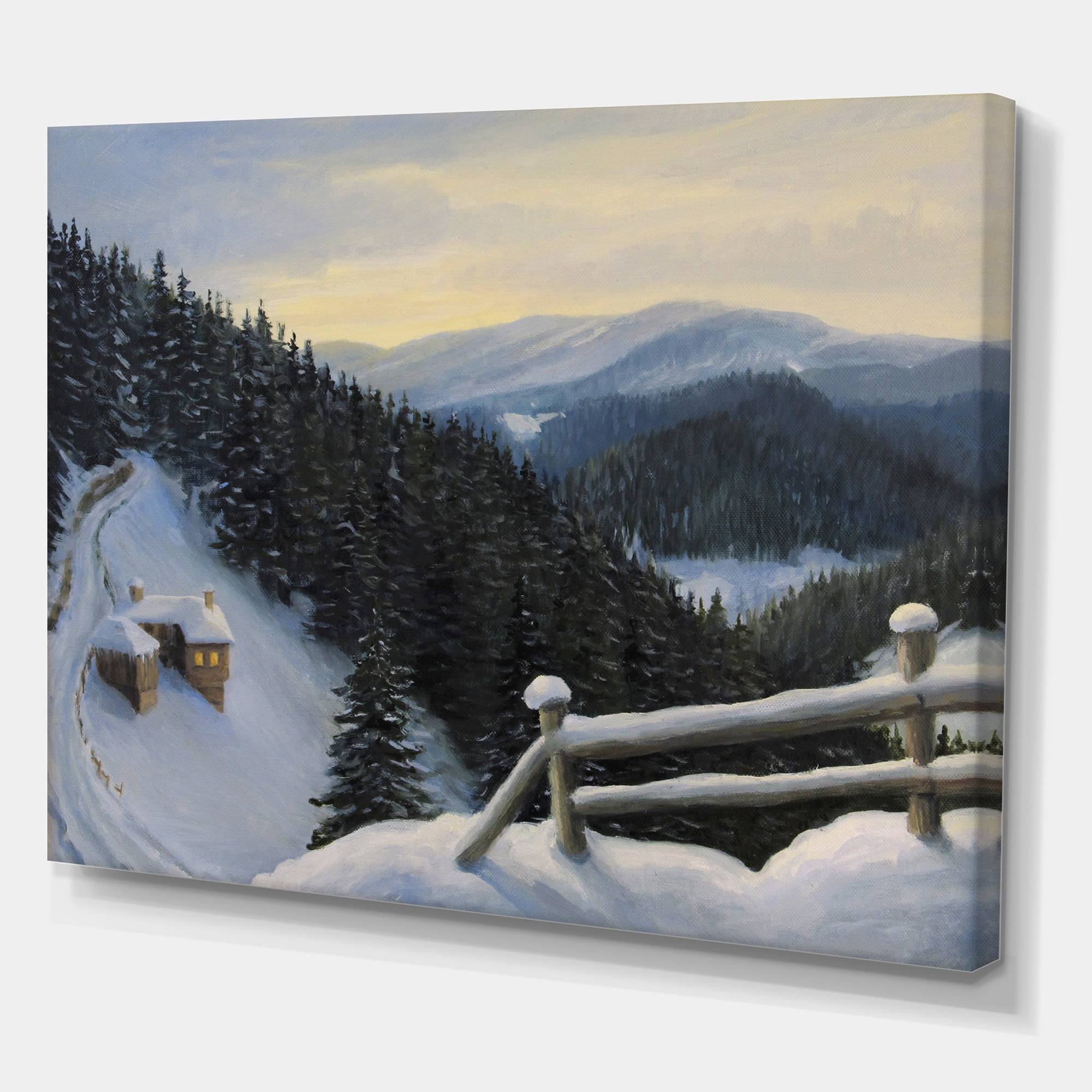 Designart ' View On Snowy Mountain Tops At Evening Glow ' Traditional Canvas Wall Art Print