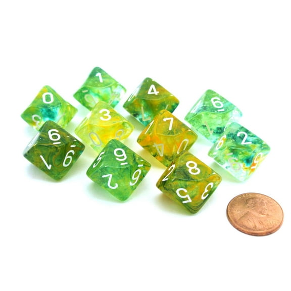 Chessex d10 Dice Set: Nebula Luminary - Spring w/White (10)