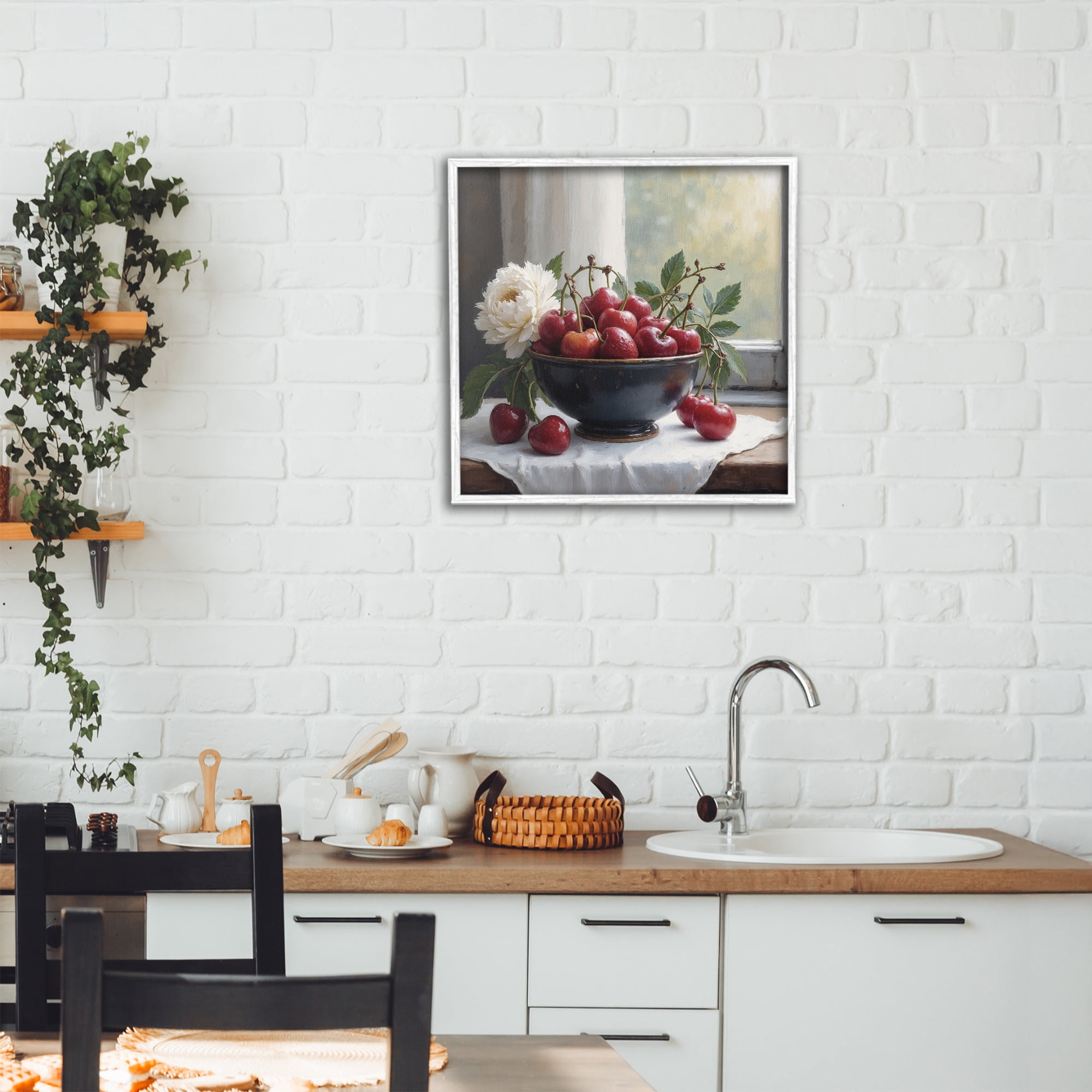 Cherry & Blossom Still Life White Framed Giclee Art, design by Lettered and Lined