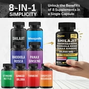 Shilajit 9000 Panax Ginseng 1500MG Ashwagandha 2000MG Rhodiola Rosea 1000MG, Turmeric 500MG, Gingko Biloba 500MG, Stinging Nettle 250MG, Cordyceps Mushroom 500MG (60 Caps)