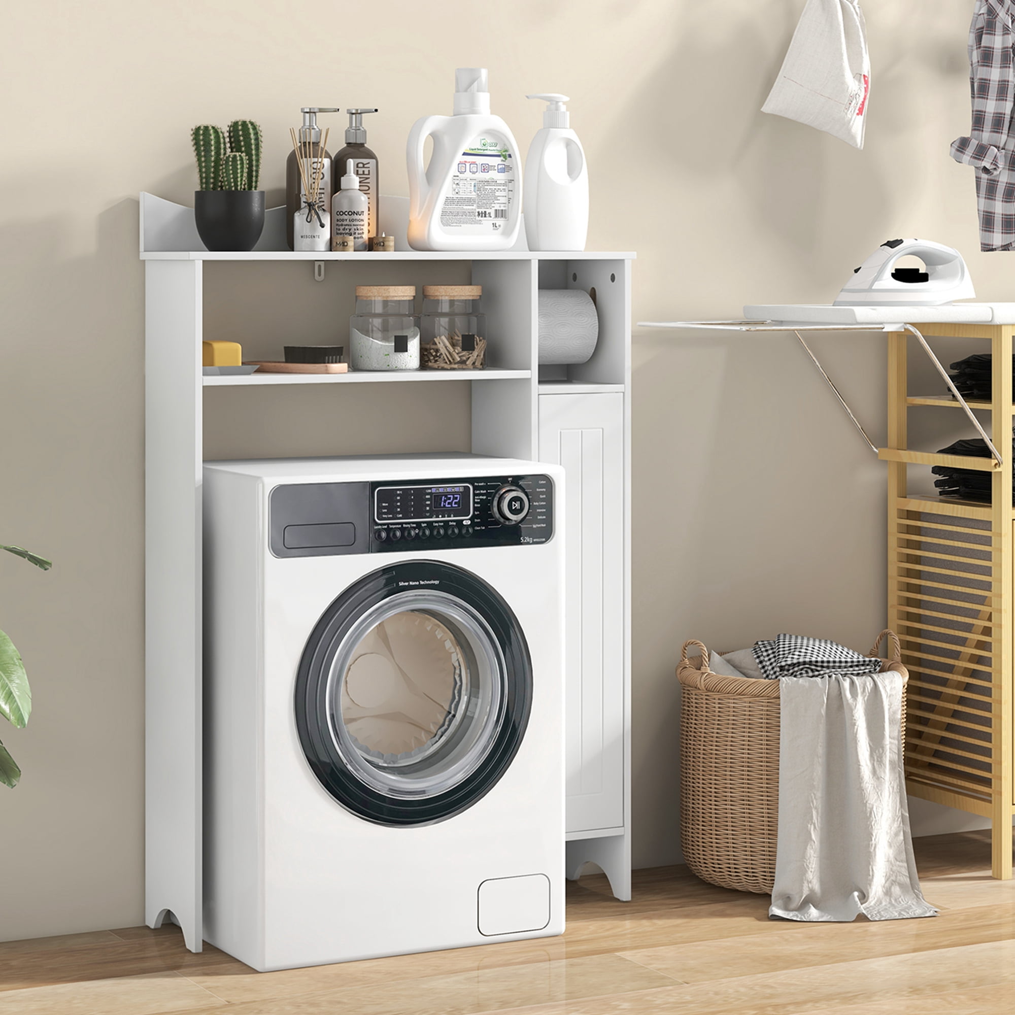Costway Over the Toilet Storage Cabinet w/Toilet Paper Holder Adjustable Shelves White