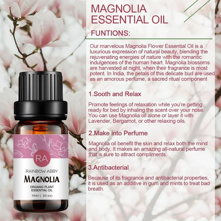 Magnolia Essential Oil 100% Pure Organic Therapeutic Grade Magnolia Oil for  Diffuser, Sleep, Perfume, Massage, Skin Care, Aromatherapy, Bath - 10ML