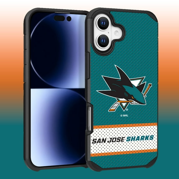 Apple iPhone 16 (6.1) - NHL Licensed San Jose Sharks Team Logo on Jersey Textured Dual Layer Case