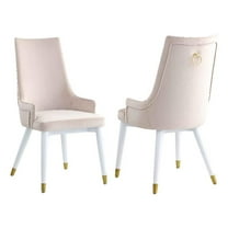 Milan Judith Modern White Fabric Side Chair with Brass Back Handle - Set of 2