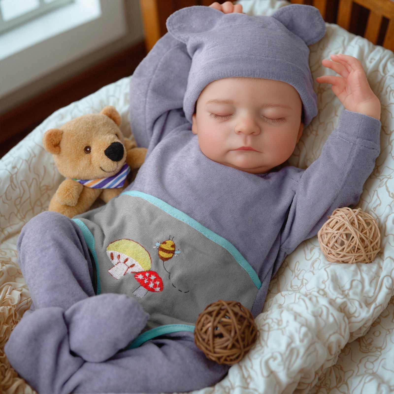 RSG 17 Inch Eyes Closed Sleeping Reborn Baby Doll, Soft Cloth Body with Accessories & Gift Box, Gift for Kids 3+