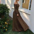 thumbnail image 4 of Dpjklzsn Women's Off The Shoulder Long Sleeve Maxi Dress Polka Dot Smocked Waist Flowy A Line Cocktail Dress, 4 of 6