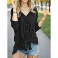 thumbnail image 6 of Weardear Women's Waffle Knit Tunic Blouse Tie Knot Tops Loose Fit Sweater Bat Wing Plain Shirts, 6 of 6